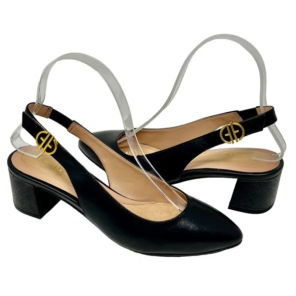 Cole Haan women's Go-To Slingback black leather point toe heels size 5 - Picture 2 of 12